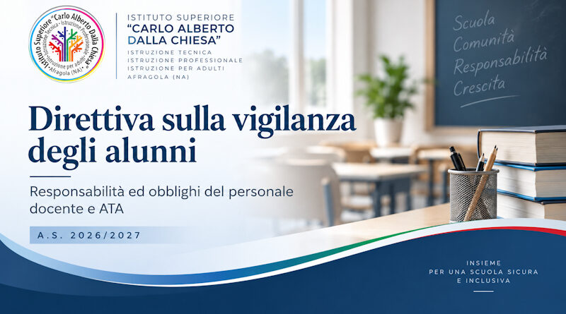 Direttiva sulla vigilanza degli alunni. Responsabilità ed obblighi del personale docente e ATA a.s. 2026/2027 Direttiva sulla vigilanza degli alunni. Responsabilità ed obblighi del personale docente e ATA a.s. 2026/2027